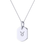 Taurus Bull Emerald & Diamond Constellation Tag Pendant Necklace in Sterling Silver