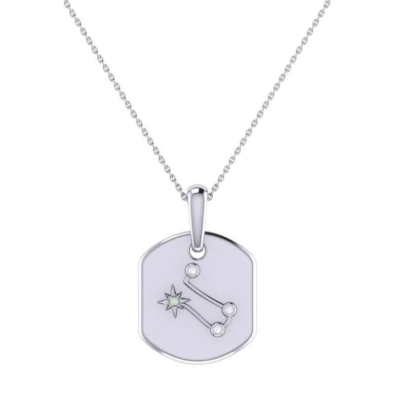 Gemini Twin Moonstone & Diamond Constellation Tag Pendant Necklace in Sterling Silver