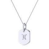 Gemini Twin Moonstone & Diamond Constellation Tag Pendant Necklace in 14K White Gold