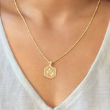 Gemini Twin Moonstone & Diamond Constellation Tag Pendant Necklace in 14K Yellow Gold Vermeil on Sterling Silver
