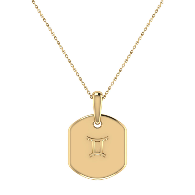 Gemini Twin Moonstone & Diamond Constellation Tag Pendant Necklace in 14K Yellow Gold