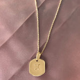 Gemini Twin Moonstone & Diamond Constellation Tag Pendant Necklace in 14K Yellow Gold Vermeil on Sterling Silver