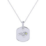 Leo Lion Peridot & Diamond Constellation Tag Pendant Necklace in Sterling Silver