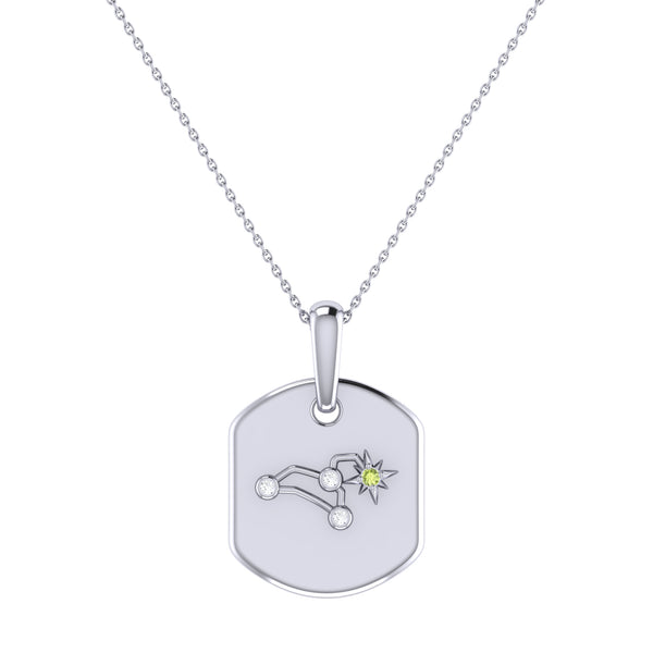 Leo Lion Peridot & Diamond Constellation Tag Pendant Necklace in Sterling Silver