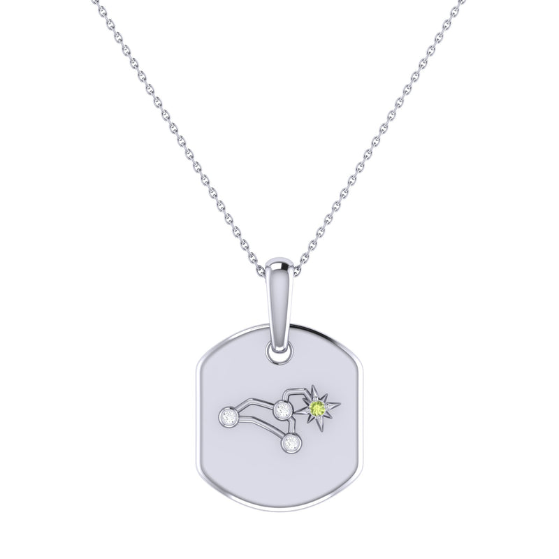 Leo Lion Peridot & Diamond Constellation Tag Pendant Necklace in 14K White Gold