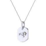 Leo Lion Peridot & Diamond Constellation Tag Pendant Necklace in Sterling Silver