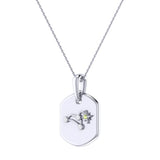 Leo Lion Peridot & Diamond Constellation Tag Pendant Necklace in 14K White Gold