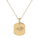 Leo Lion Peridot & Diamond Constellation Tag Pendant Necklace in 14K Yellow Gold