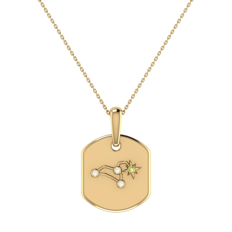 Leo Lion Peridot & Diamond Constellation Tag Pendant Necklace in 14K Yellow Gold