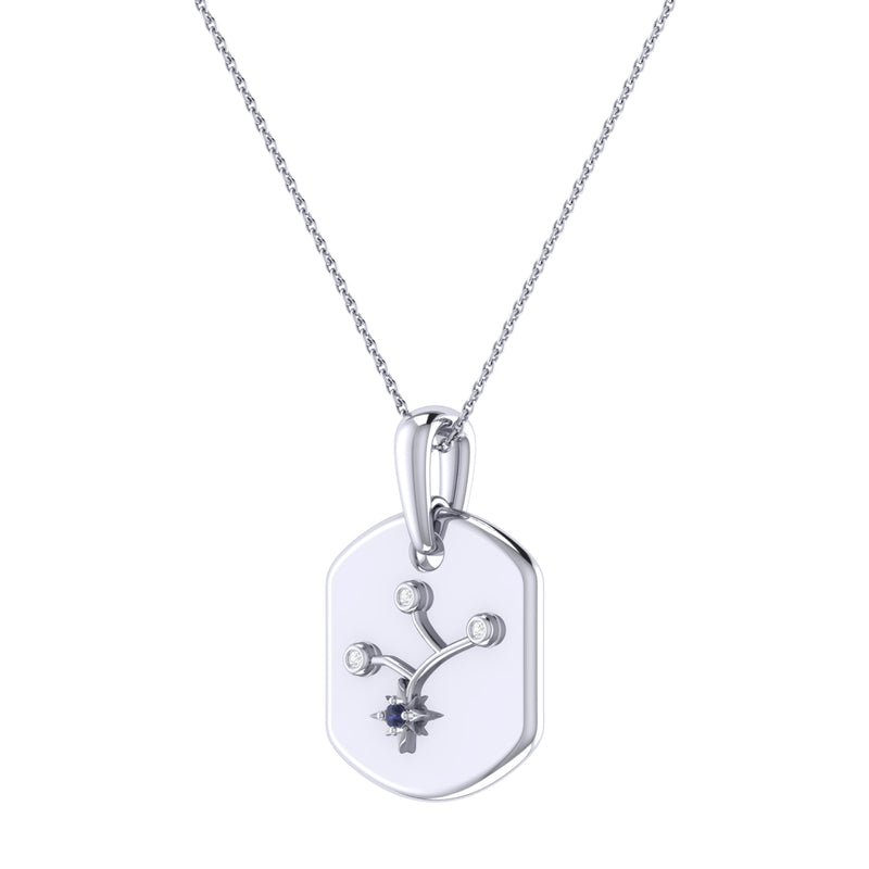 Virgo Maiden Blue Sapphire & Diamond Constellation Tag Pendant Necklace in Sterling Silver