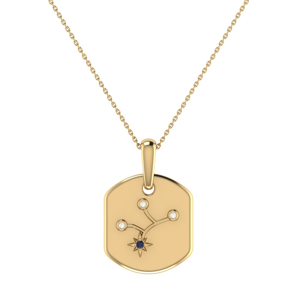 Virgo Maiden Blue Sapphire & Diamond Constellation Tag Pendant Necklace in 14K Yellow Gold Vermeil on Sterling Silver