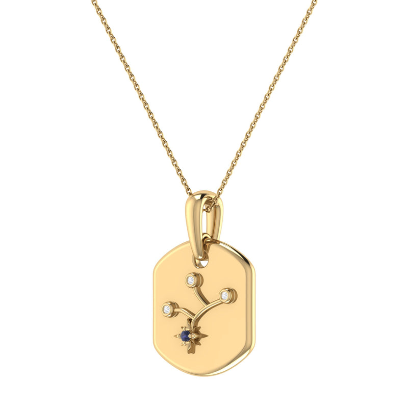 Virgo Maiden Blue Sapphire & Diamond Constellation Tag Pendant Necklace in 14K Yellow Gold