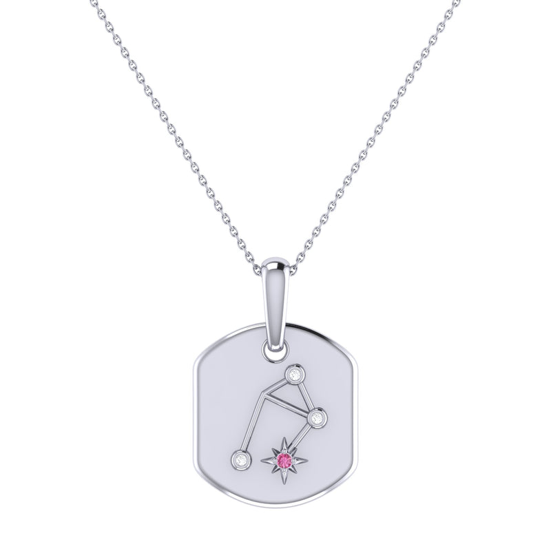 Libra Scales Pink Tourmaline & Diamond Constellation Tag Pendant Necklace in 14K White Gold
