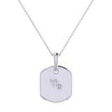 Capricorn Goat Garnet & Diamond Constellation Tag Pendant Necklace in Sterling Silver