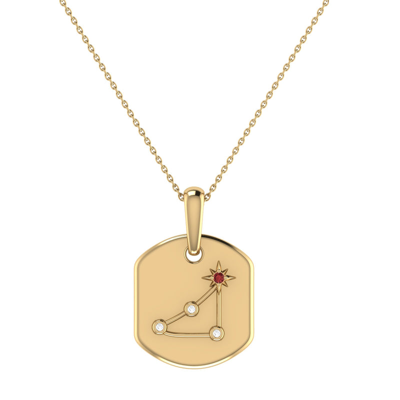 Capricorn Goat Garnet & Diamond Constellation Tag Pendant Necklace in 14K Yellow Gold