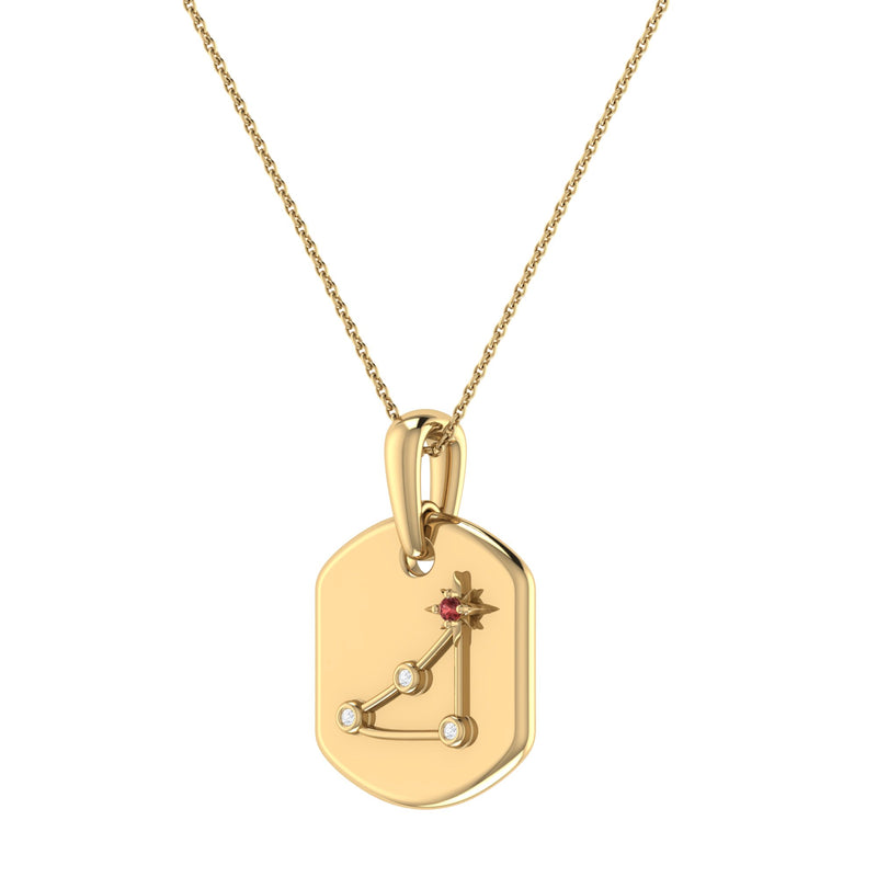Capricorn Goat Garnet & Diamond Constellation Tag Pendant Necklace in 14K Yellow Gold