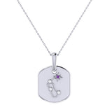 Aquarius Water-Bearer Amethyst & Diamond Constellation Tag Pendant Necklace in Sterling Silver
