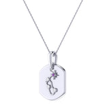 Aquarius Water-Bearer Amethyst & Diamond Constellation Tag Pendant Necklace in Sterling Silver