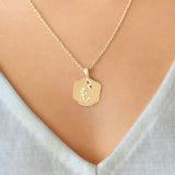 Aquarius Water-Bearer Amethyst & Diamond Constellation Tag Pendant Necklace in 14K Yellow Gold