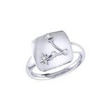 Pisces Two Fish Aquamarine & Diamond Constellation Signet Ring in 14K White Gold