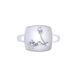 Pisces Two Fish Aquamarine & Diamond Constellation Signet Ring in 14K White Gold