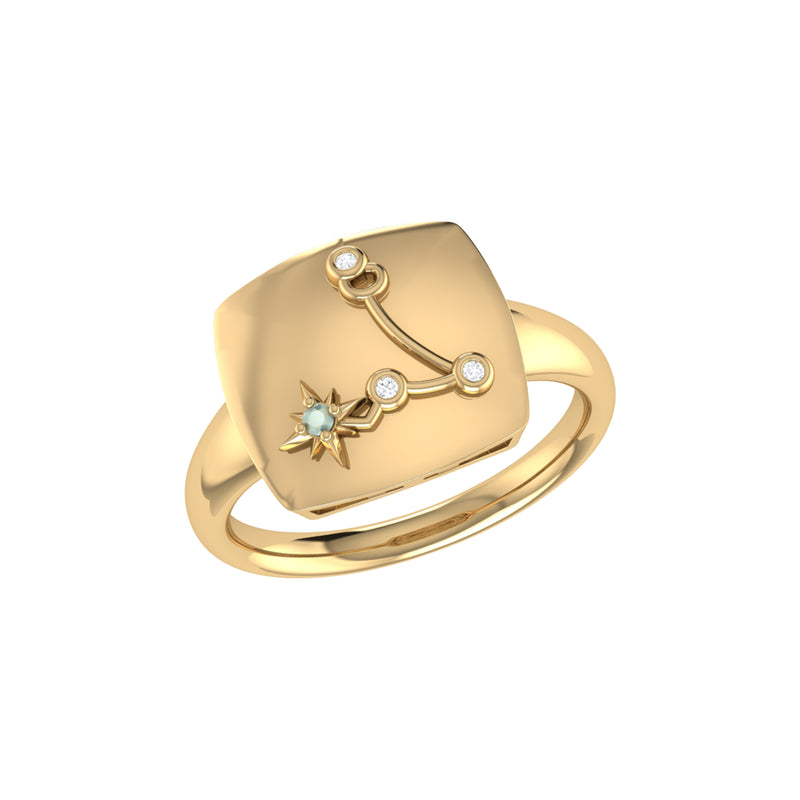 Pisces Two Fish Aquamarine & Diamond Constellation Signet Ring in 14K  Yellow Gold Vermeil on Sterling Silver