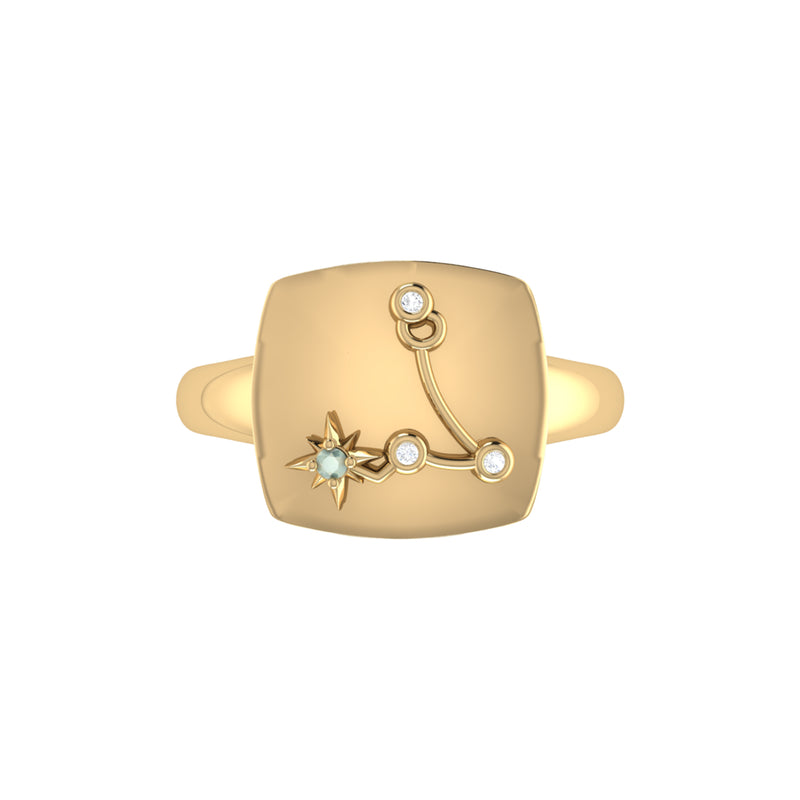 Pisces Two Fish Aquamarine & Diamond Constellation Signet Ring in 14K  Yellow Gold Vermeil on Sterling Silver