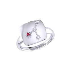 Cancer Crab Ruby & Diamond Constellation Signet Ring in Sterling Silver