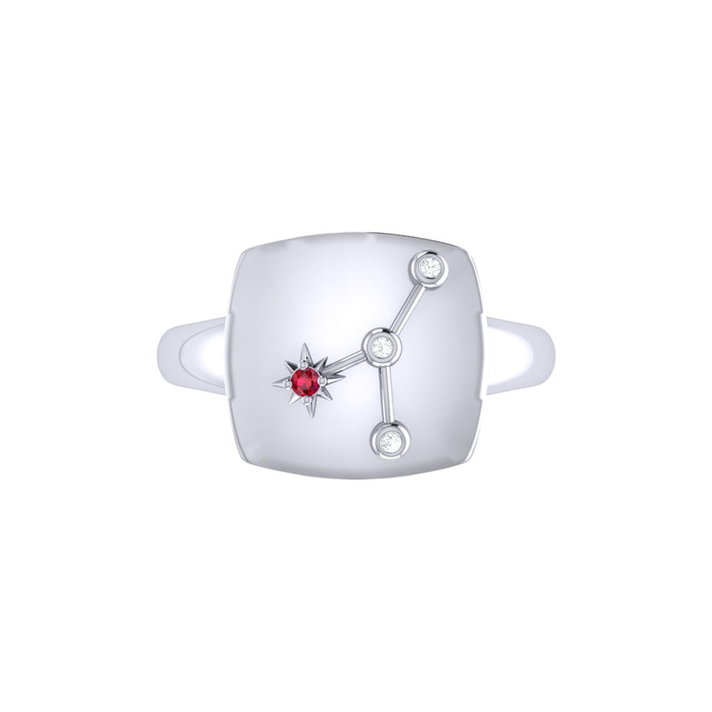 Cancer Crab Ruby & Diamond Constellation Signet Ring in Sterling Silver