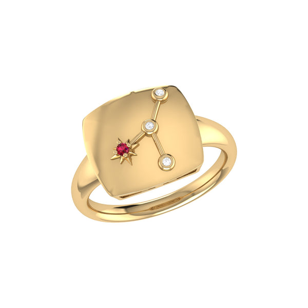Cancer Crab Ruby & Diamond Constellation Signet Ring in 14K Yellow Gold Vermeil on Sterling Silver
