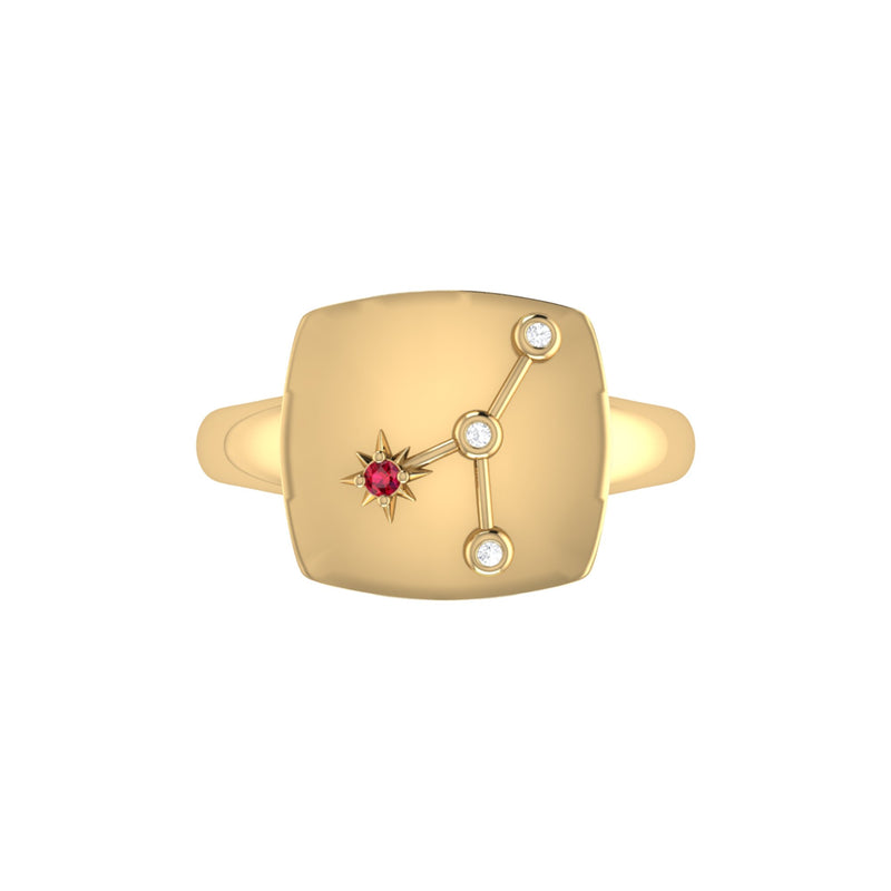 Cancer Crab Ruby & Diamond Constellation Signet Ring in 14K Yellow Gold Vermeil on Sterling Silver