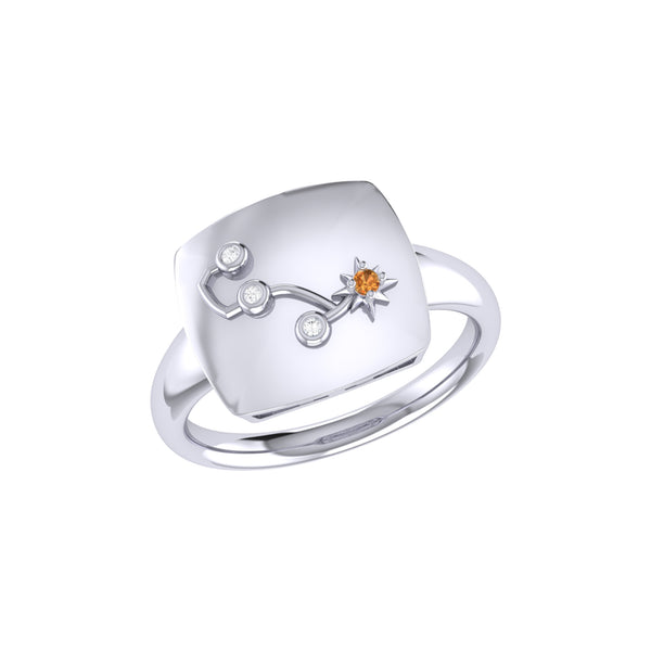 Scorpio Citrine & Diamond Constellation Signet Ring in Sterling Silver