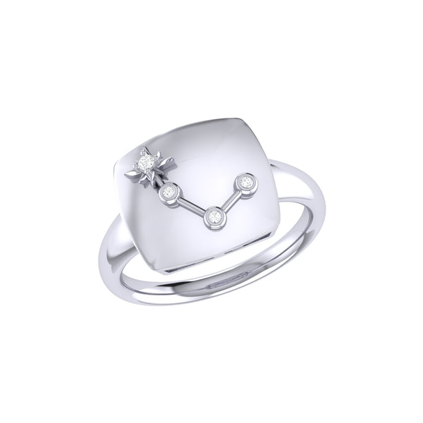 Aries Ram Diamond Constellation Signet Ring in Sterling Silver