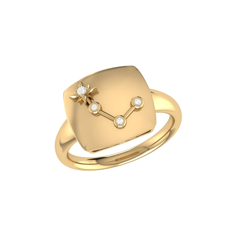 Aries Ram Diamond Constellation Signet Ring in 14K Yellow Gold