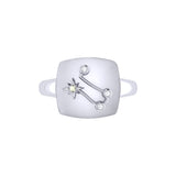 Gemini Twin Moonstone & Diamond Constellation Signet Ring in Sterling Silver