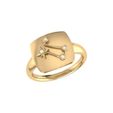 Gemini Twin Moonstone & Diamond Constellation Signet Ring in 14K Yellow Gold