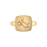 Gemini Twin Moonstone & Diamond Constellation Signet Ring in 14K Yellow Gold