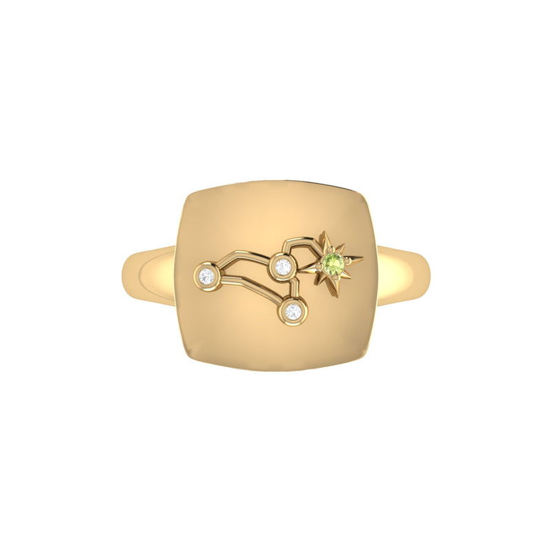 Leo Lion Peridot & Diamond Constellation Signet Ring in 14K Yellow Gold