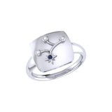 Virgo Maiden Blue Sapphire & Diamond Constellation Signet Ring in 14K White Gold