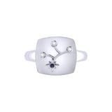 Virgo Maiden Blue Sapphire & Diamond Constellation Signet Ring in 14K White Gold