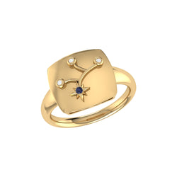 Virgo Maiden Blue Sapphire & Diamond Constellation Signet Ring in 14K Yellow Gold