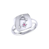 Libra Scales Pink Tourmaline & Diamond Constellation Signet Ring in 14K White Gold