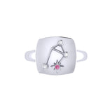 Libra Scales Pink Tourmaline & Diamond Constellation Signet Ring in Sterling Silver