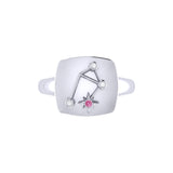 Libra Scales Pink Tourmaline & Diamond Constellation Signet Ring in 14K White Gold
