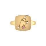 Libra Scales Pink Tourmaline & Diamond Constellation Signet Ring in 14K Yellow Gold