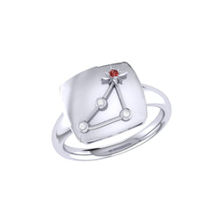 Capricorn Goat Garnet & Diamond Constellation Signet Ring in 14K White Gold