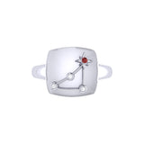 Capricorn Goat Garnet & Diamond Constellation Signet Ring in 14K White Gold