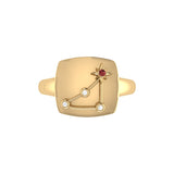Capricorn Goat Garnet & Diamond Constellation Signet Ring in 14K Yellow Gold
