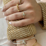 Half Moon Star Adjustable Diamond Bangle in 14K Yellow Gold