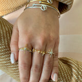 Half Moon Star Adjustable Diamond Bangle in 14K Yellow Gold